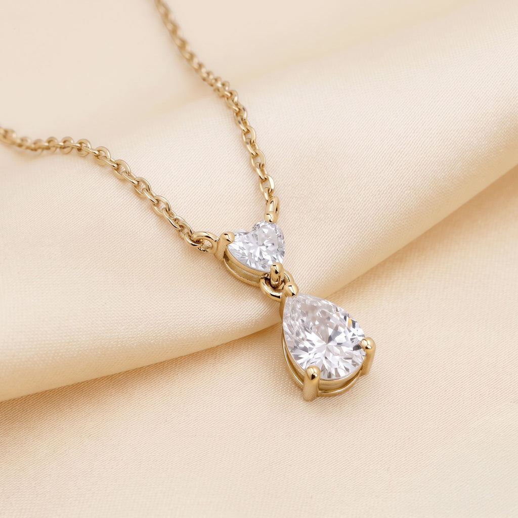 Heart & Pear Lab Grown Diamond Double Charm Teardrop Necklace in 10K Yellow Gold 0.7 CTW, view 3