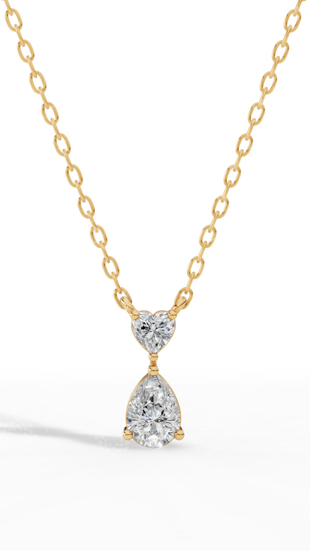 Tear Drop Double Charm Chained Necklace With Heart And Pear Cut 10K Yellow Gold 0.8 CTW