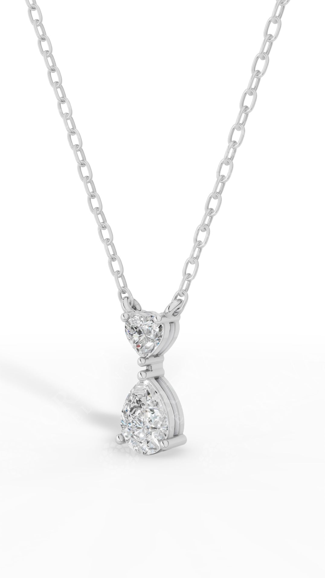 East West Solitaire Pear Cut Necklace In With Chain 14K White Gold 2.2 CTW