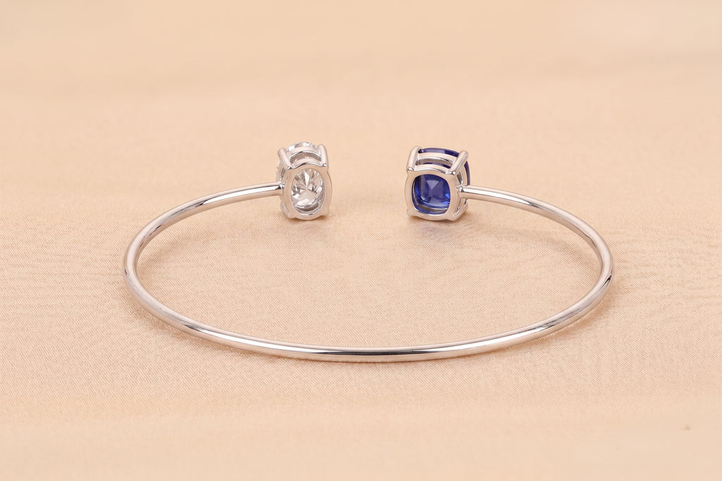 Toi Et Moi Cushion & Oval Lab Grown Diamond Bangle Bracelet in 10K White Gold 2.50 CTW