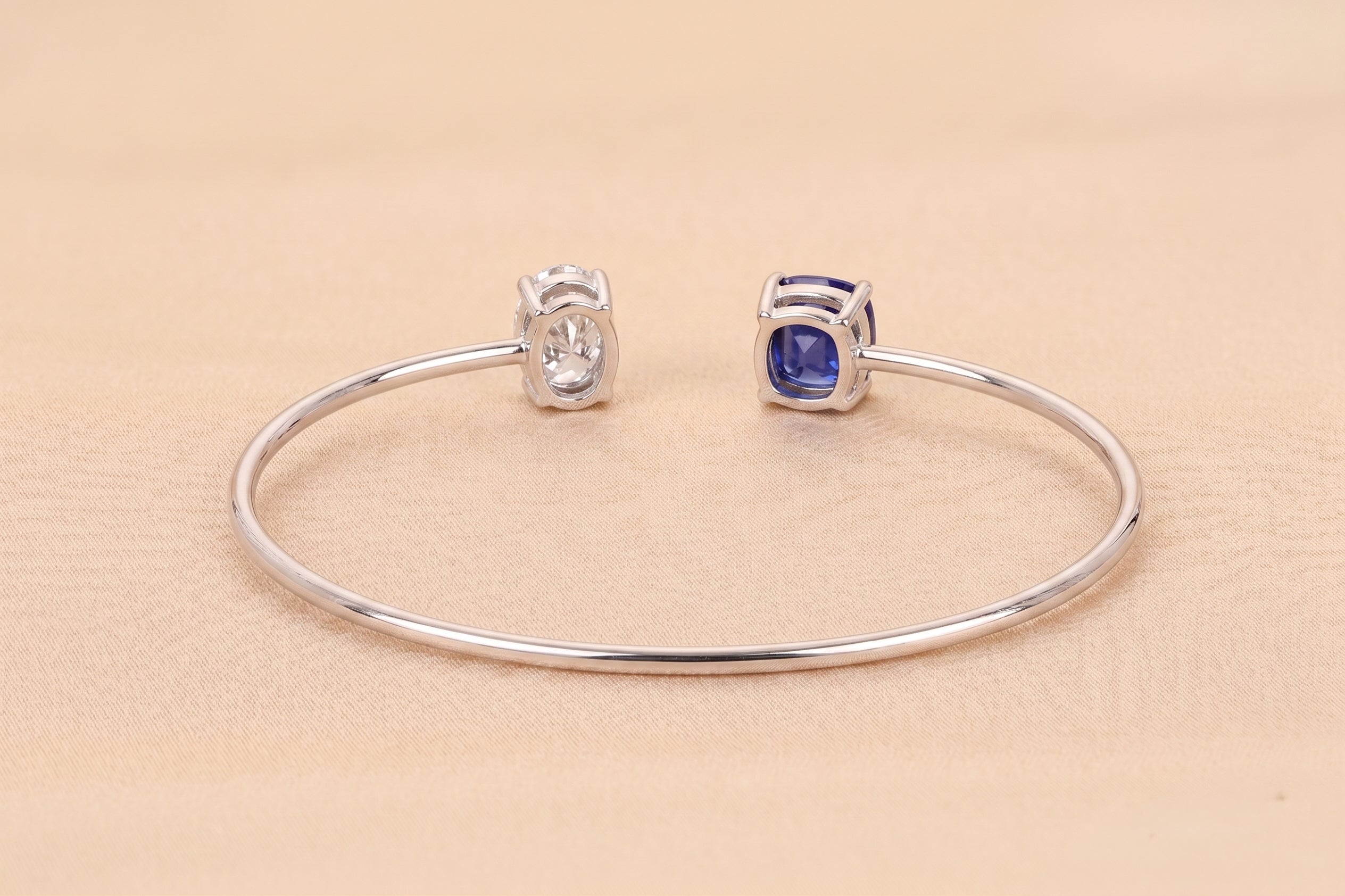Toi Et Moi Cushion & Oval Lab Grown Diamond Bangle Bracelet in 10K White Gold 2.50 CTW