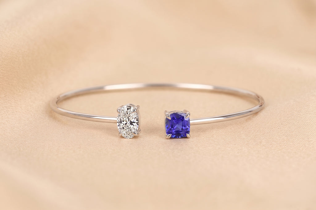 Toi Et Moi Cushion & Oval Lab Grown Diamond Bangle Bracelet in 10K White Gold 2.50 CTW