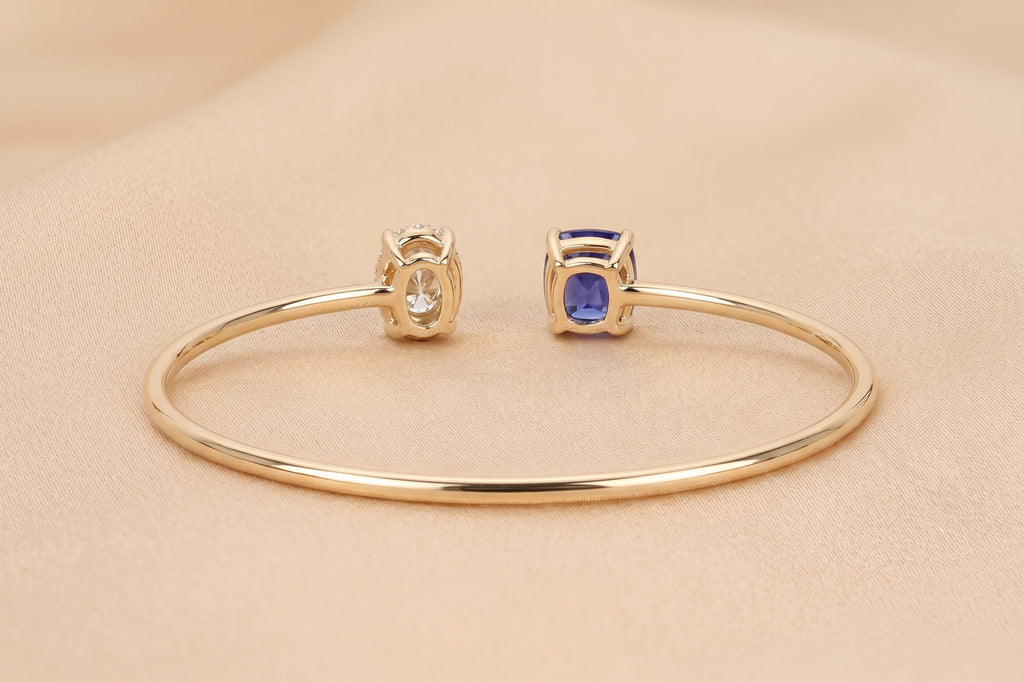Toi Et Moi Cushion & Oval Lab Grown Diamond Bangle Bracelet in 10K Yellow Gold 2.50 CTW