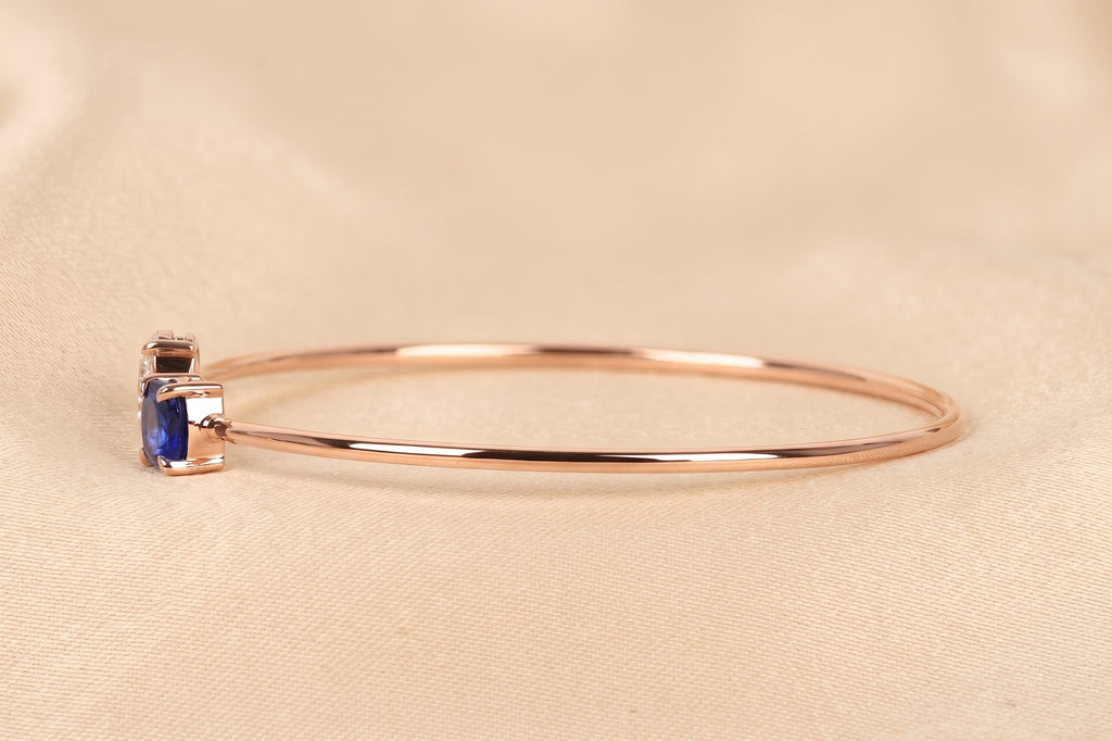 Toi Et Moi Cushion & Oval Lab Grown Diamond Bangle Bracelet in 14K Rose Gold 2.50 CTW
