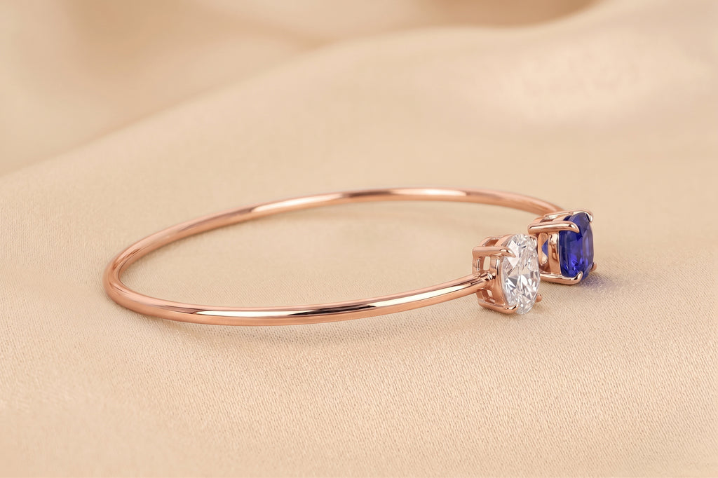 Toi Et Moi Cushion & Oval Lab Grown Diamond Bangle Bracelet in 14K Rose Gold 2.50 CTW