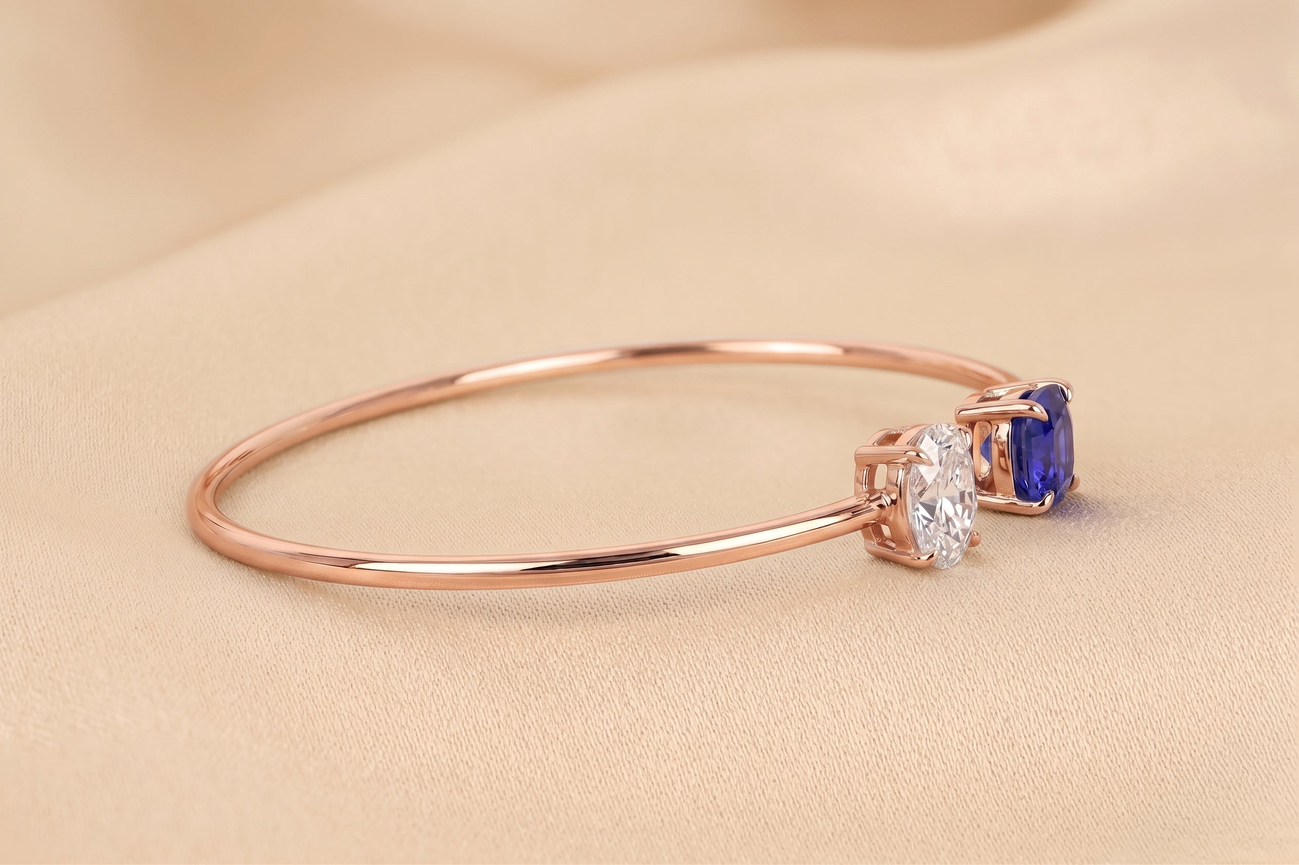 Toi Et Moi Cushion & Oval Lab Grown Diamond Bangle Bracelet in 14K Rose Gold 2.50 CTW
