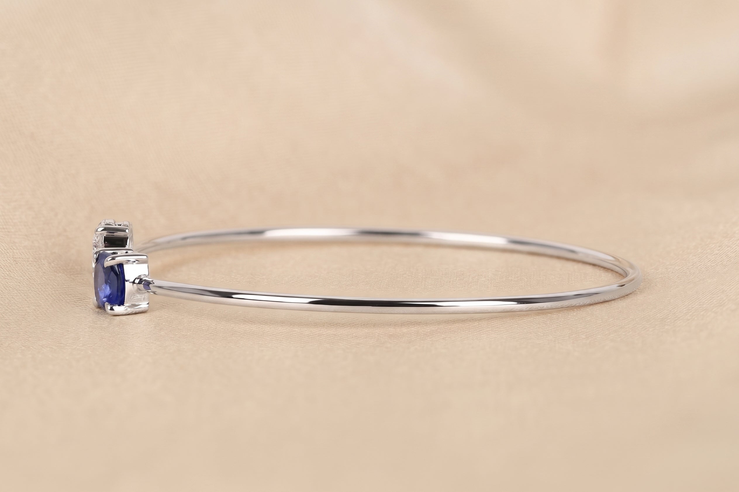 Toi Et Moi Cushion & Oval Lab Grown Diamond Bangle Bracelet in 14K White Gold 2.50 CTW
