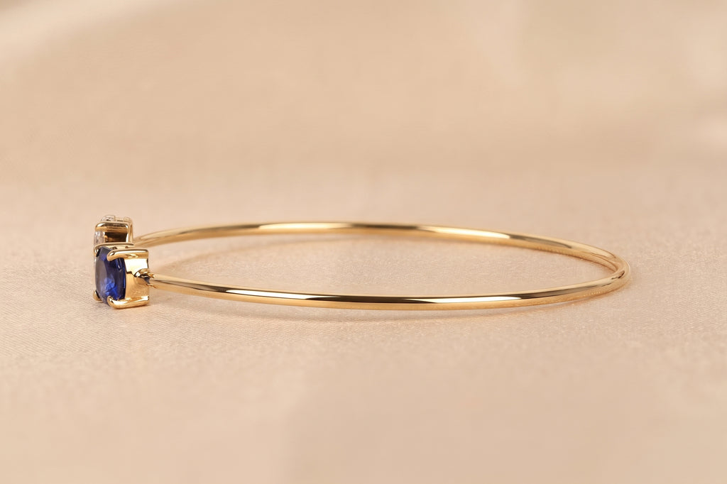 Toi Et Moi Cushion & Oval Lab Grown Diamond Bangle Bracelet in 14K Yellow Gold 2.50 CTW