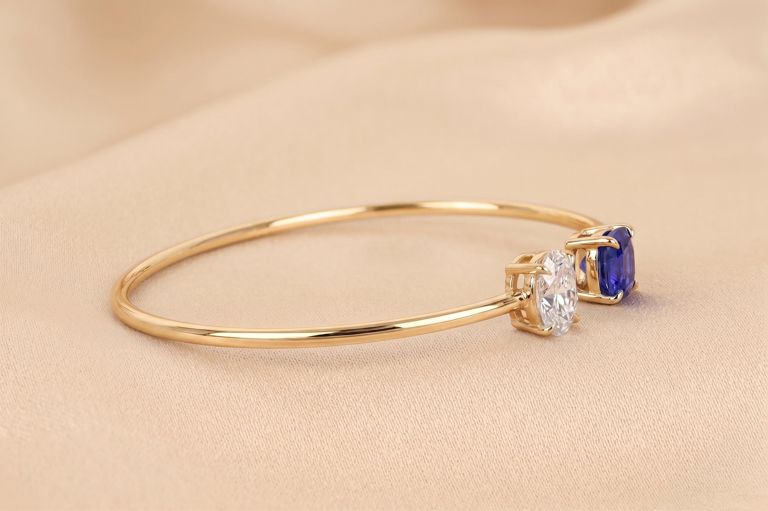 Toi Et Moi Cushion & Oval Lab Grown Diamond Bangle Bracelet in 14K Yellow Gold 2.50 CTW