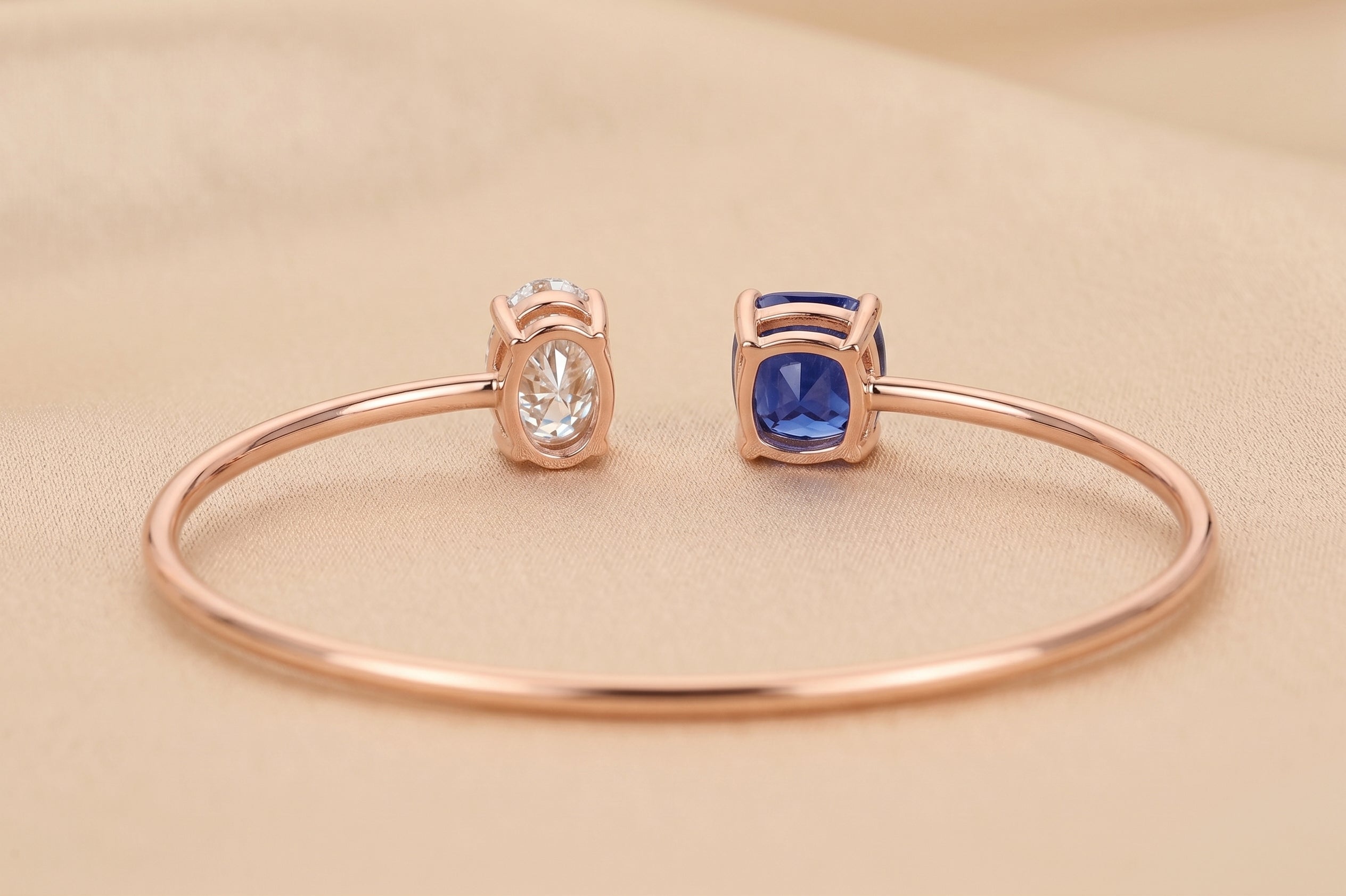 Toi Et Moi Cushion & Oval Lab Grown Diamond Bangle Bracelet in 18K Rose Gold 2.50 CTW