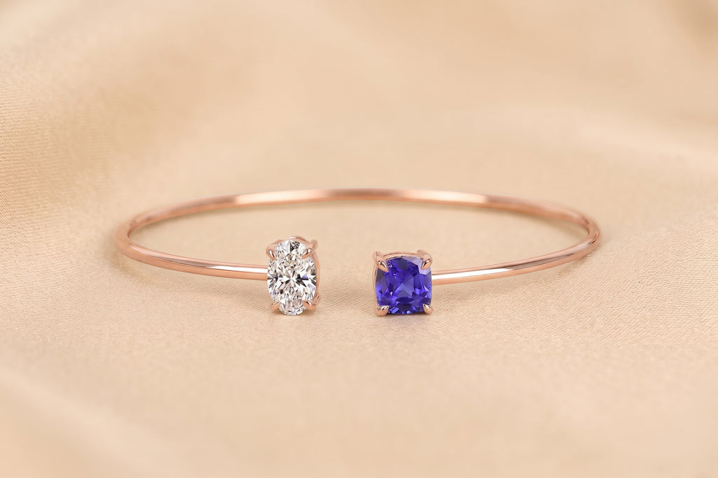 Toi Et Moi Cushion & Oval Lab Grown Diamond Bangle Bracelet in 18K Rose Gold 2.50 CTW
