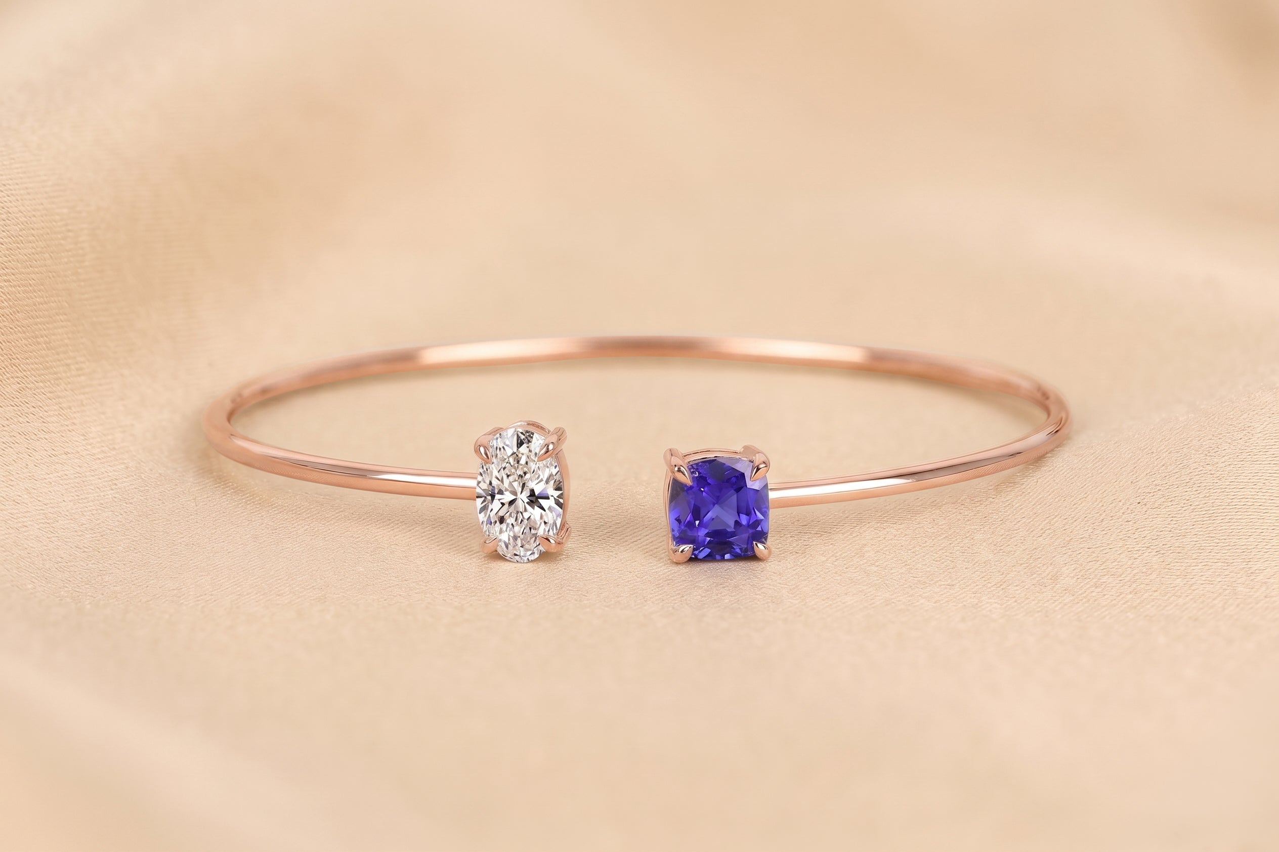 Toi Et Moi Cushion & Oval Lab Grown Diamond Bangle Bracelet in 18K Rose Gold 2.50 CTW