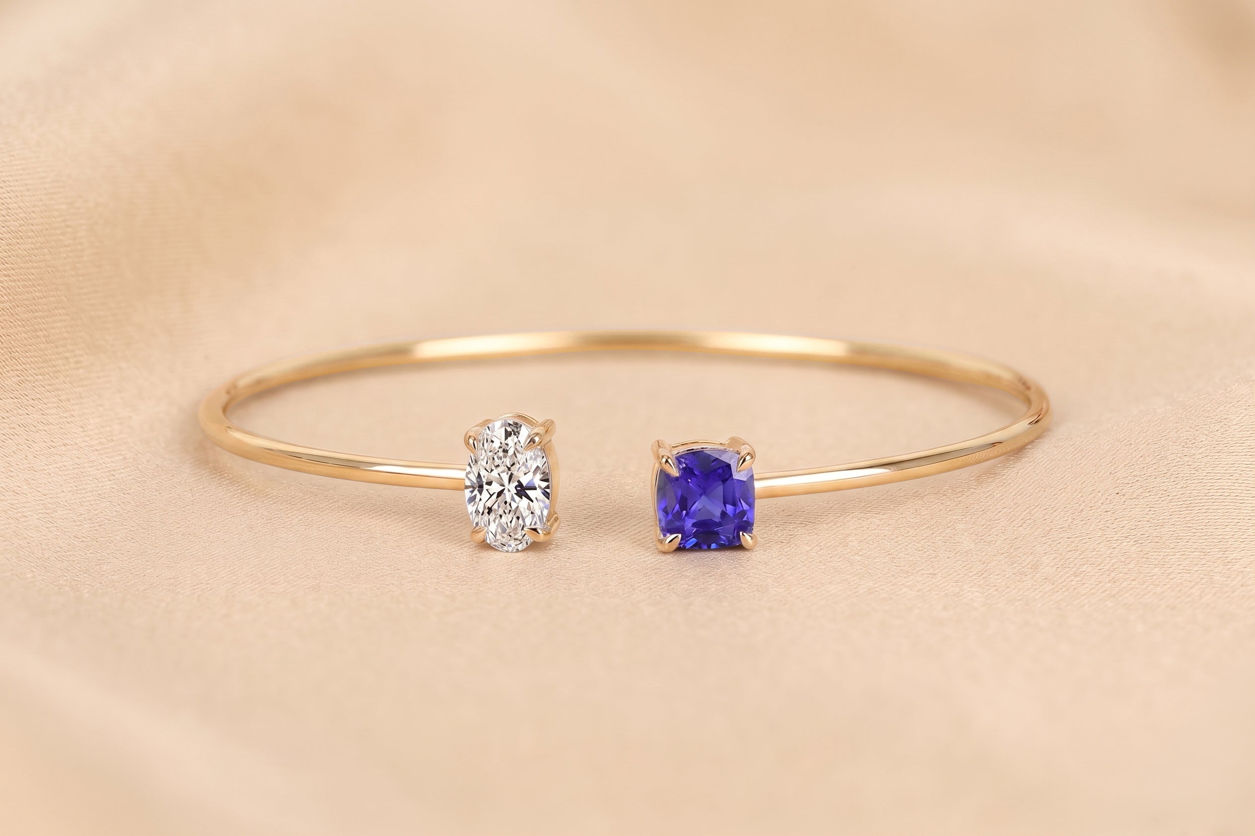 Toi Et Moi Cushion & Oval Lab Grown Diamond Bangle Bracelet in 18K Yellow Gold 2.50 CTW
