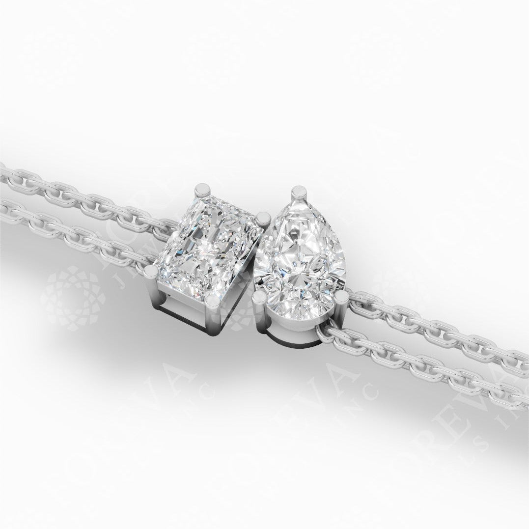 Toi Et Moi Elongated Prong Pear & Emerald Cut Lab Grown Diamond Delicate Double-Strand Bracelet 18k white gold