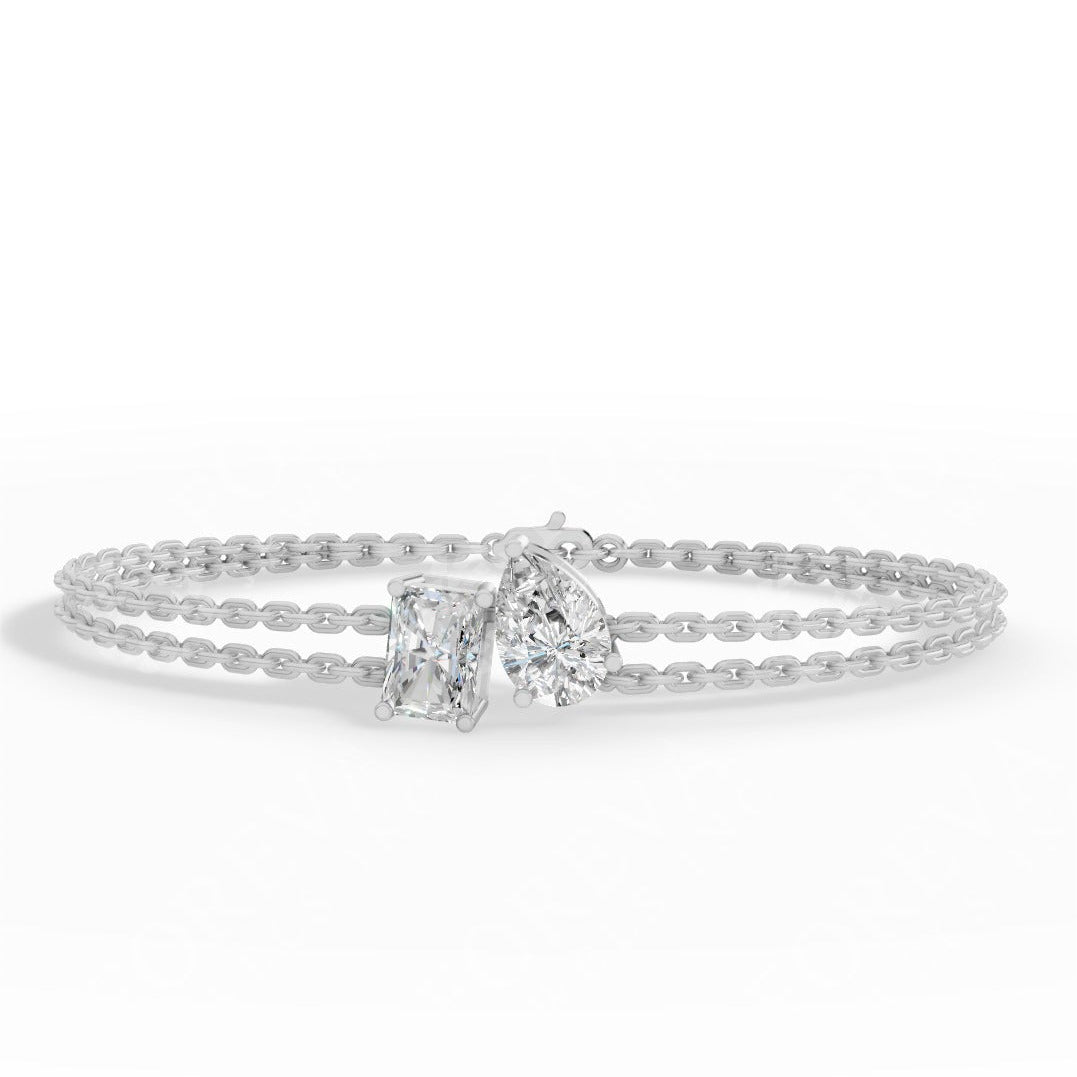 Toi Et Moi Elongated Prong Pear & Emerald Cut Lab Grown Diamond Delicate Double-Strand Bracelet