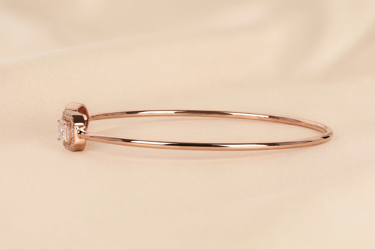 Toi Et Moi Halo Marquise & Emerald Cut Lab Grown Diamond Bangle Bracelet in 10K Rose Gold 1.90 CTW