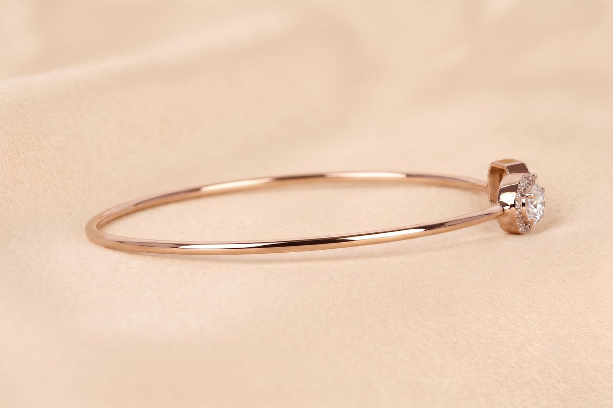 Toi Et Moi Halo Marquise & Emerald Cut Lab Grown Diamond Bangle Bracelet in 10K Rose Gold 1.90 CTW