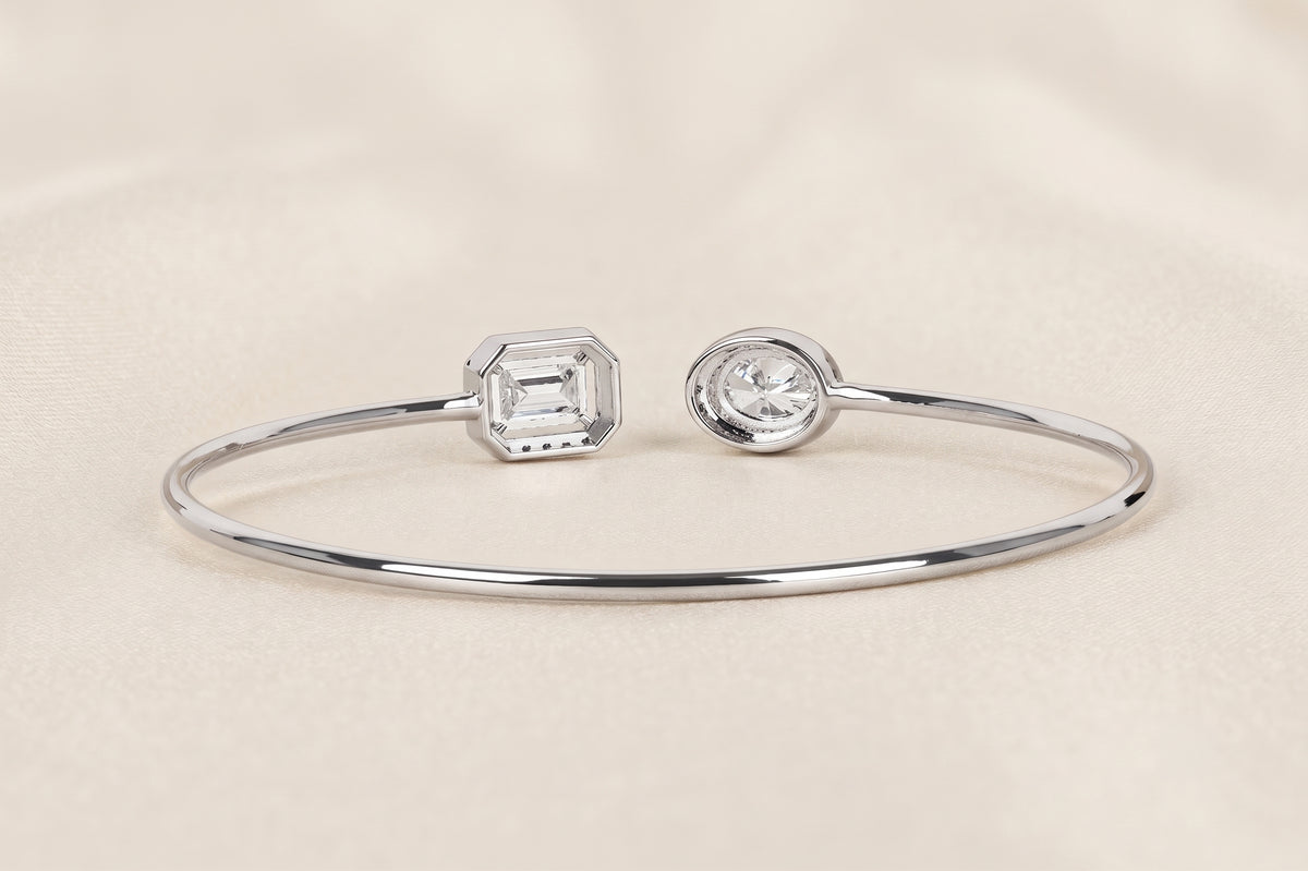 Toi Et Moi Halo Marquise & Emerald Cut Lab Grown Diamond Bangle Bracelet in 10K white Gold 1.90 CTW