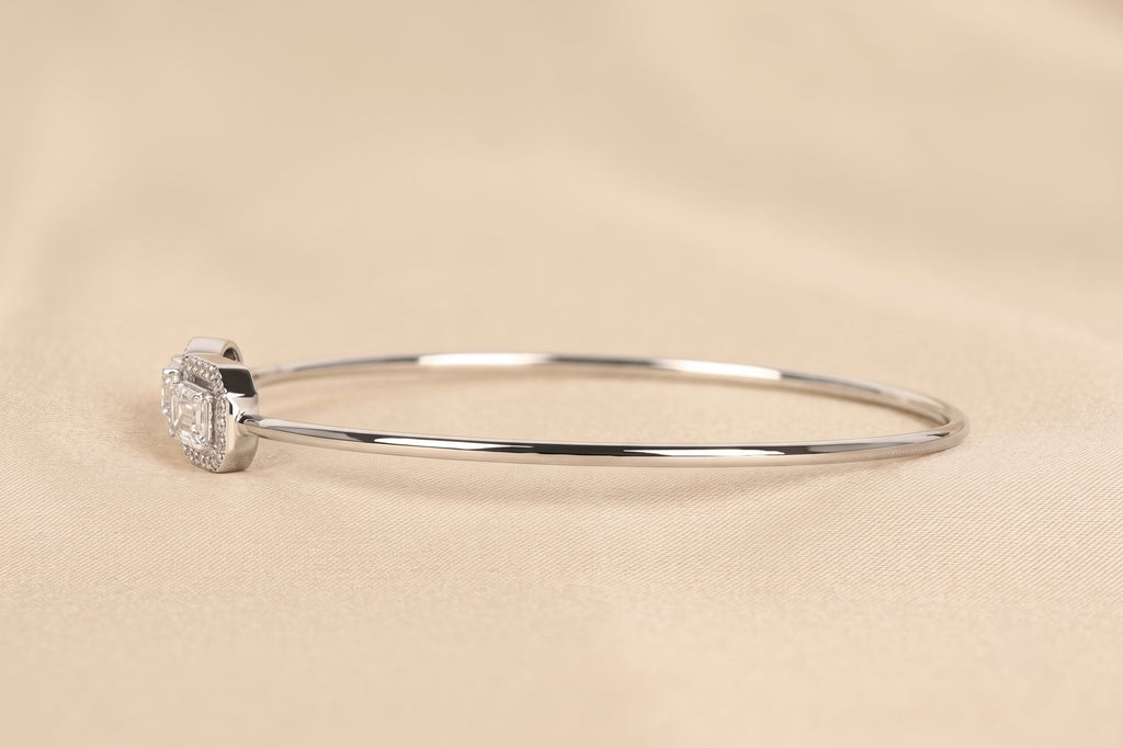 Toi Et Moi Halo Marquise & Emerald Cut Lab Grown Diamond Bangle Bracelet in 10K white Gold 1.90 CTW