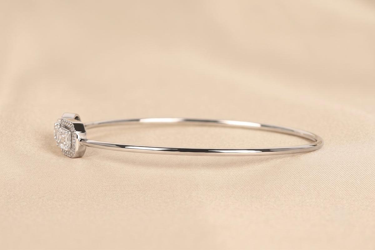 Toi Et Moi Halo Marquise & Emerald Cut Lab Grown Diamond Bangle Bracelet in 10K white Gold 1.90 CTW