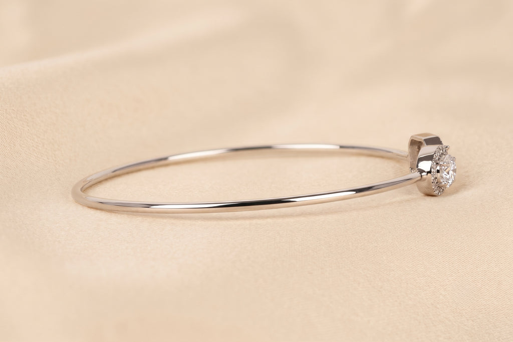 Toi Et Moi Halo Marquise & Emerald Cut Lab Grown Diamond Bangle Bracelet in 10K white Gold 1.90 CTW