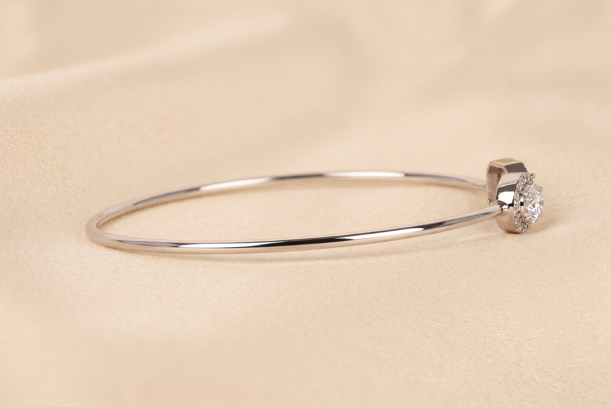 Toi Et Moi Halo Marquise & Emerald Cut Lab Grown Diamond Bangle Bracelet in 10K white Gold 1.90 CTW