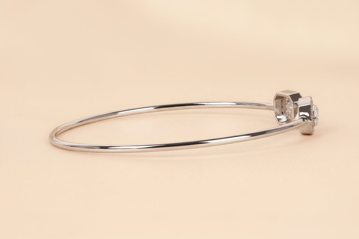 Toi Et Moi Halo Marquise & Emerald Cut Lab Grown Diamond Bangle Bracelet in 10K white Gold 1.90 CTW