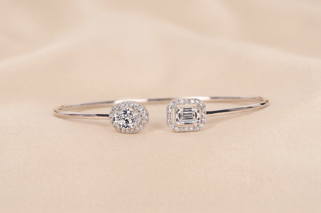Toi Et Moi Halo Marquise & Emerald Cut Lab Grown Diamond Bangle Bracelet in 10K white Gold 1.90 CTW