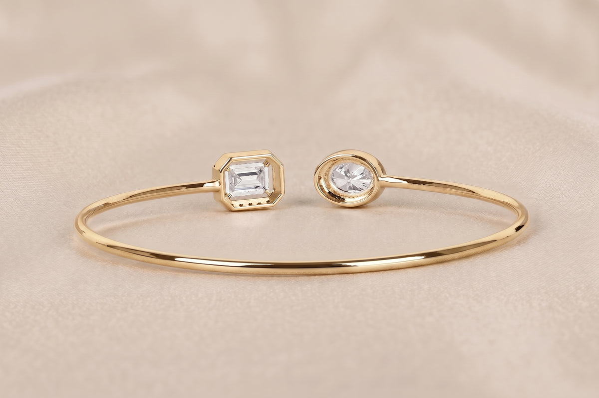 Toi Et Moi Halo Marquise & Emerald Cut Lab Grown Diamond Bangle Bracelet in 10K Yellow Gold 1.90 CTW