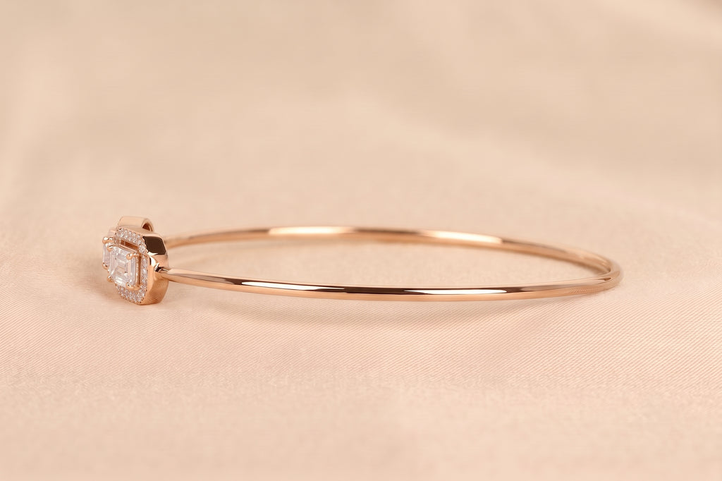 Toi Et Moi Halo Marquise & Emerald Cut Lab Grown Diamond Bangle Bracelet in 14K Rose Gold 1.90 CTW