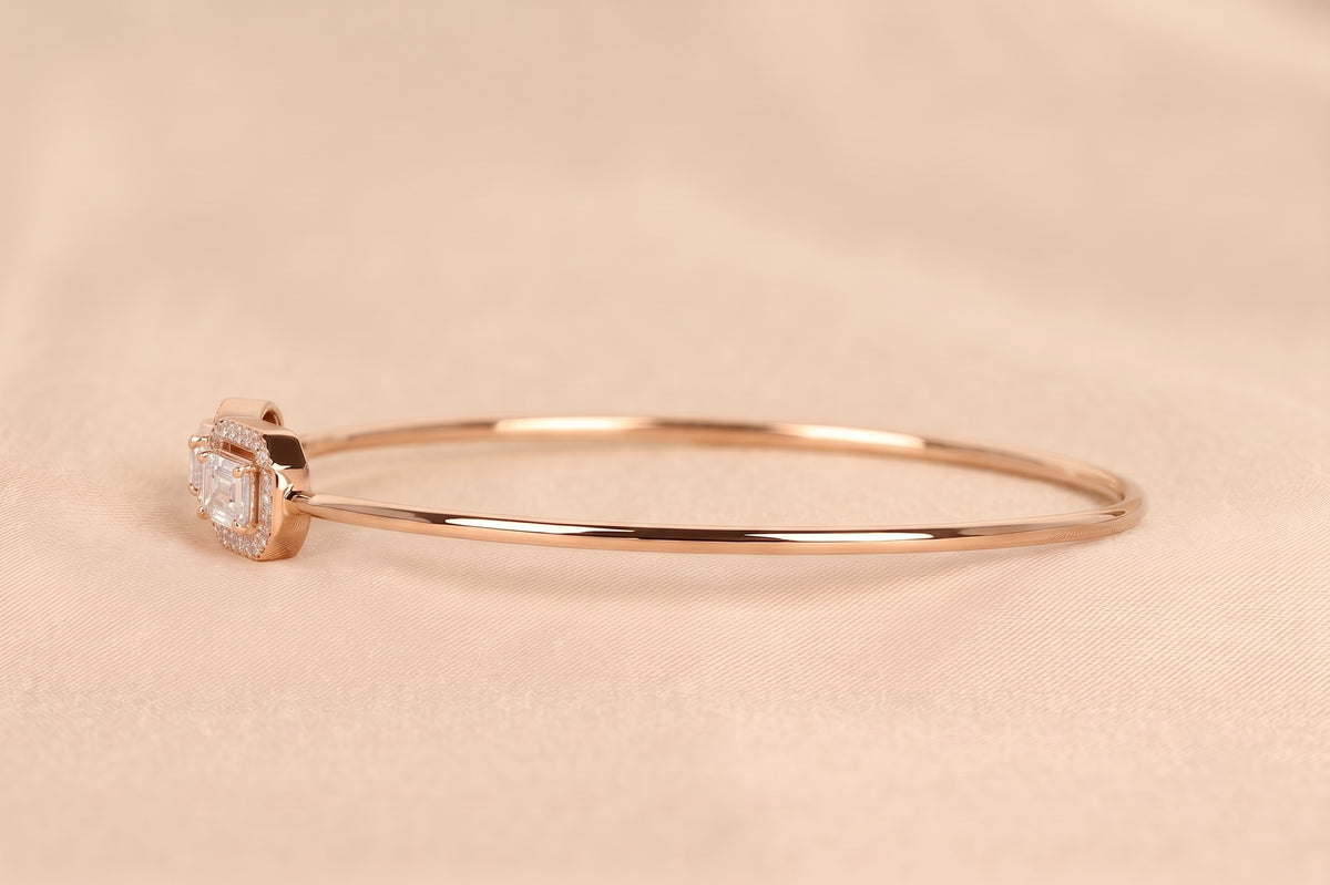 Toi Et Moi Halo Marquise & Emerald Cut Lab Grown Diamond Bangle Bracelet in 14K Rose Gold 1.90 CTW