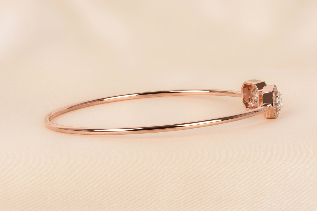 Toi Et Moi Halo Marquise & Emerald Cut Lab Grown Diamond Bangle Bracelet in 14K Rose Gold 1.90 CTW