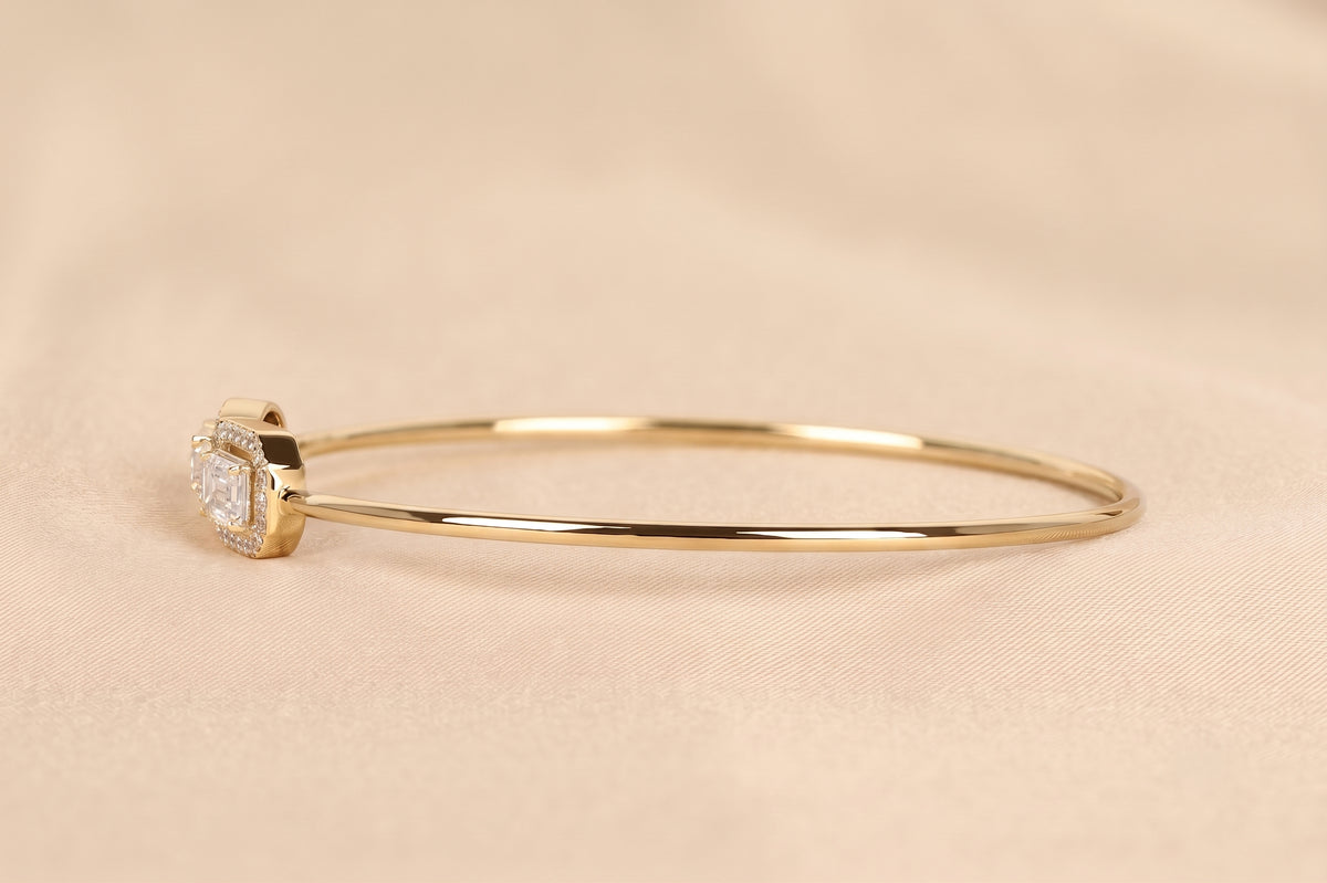 Toi Et Moi Halo Marquise & Emerald Cut Lab Grown Diamond Bangle Bracelet in 14K Yellow Gold 1.90 CTW
