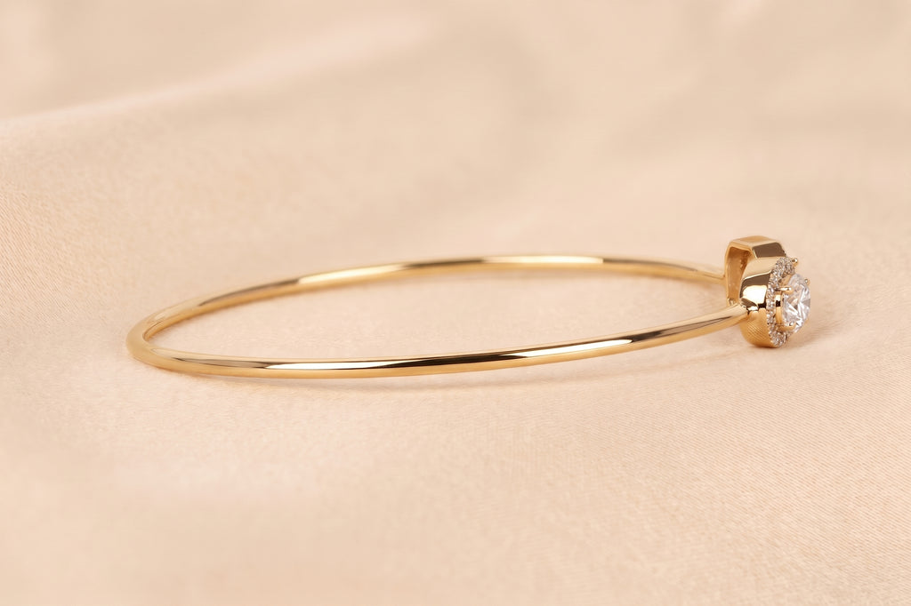 Toi Et Moi Halo Marquise & Emerald Cut Lab Grown Diamond Bangle Bracelet in 14K Yellow Gold 1.90 CTW