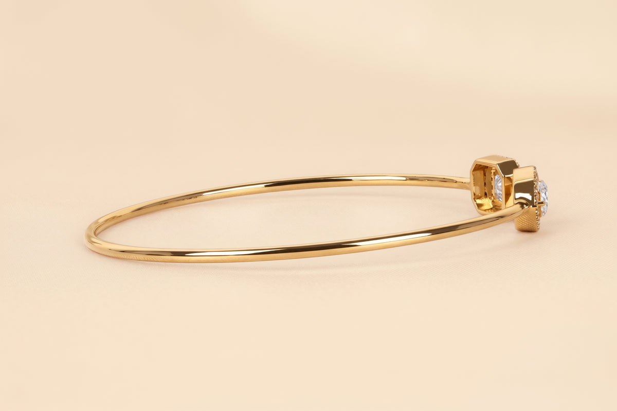 Toi Et Moi Halo Marquise & Emerald Cut Lab Grown Diamond Bangle Bracelet in 14K Yellow Gold 1.90 CTW