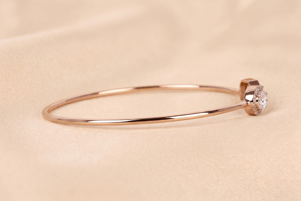 Toi Et Moi Halo Marquise & Emerald Cut Lab Grown Diamond Bangle Bracelet in 18K Rose Gold 1.90 CTW