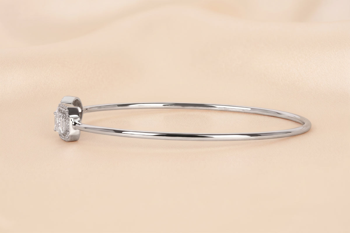 Toi Et Moi Halo Marquise & Emerald Cut Lab Grown Diamond Bangle Bracelet in 18K white Gold 1.90 CTW