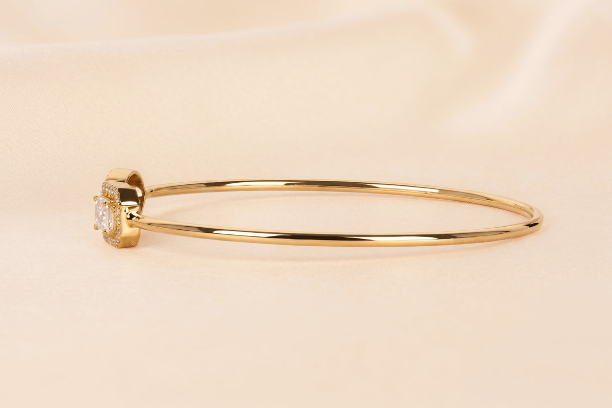 Toi Et Moi Halo Marquise & Emerald Cut Lab Grown Diamond Bangle Bracelet in 18K Yellow Gold 1.90 CTW