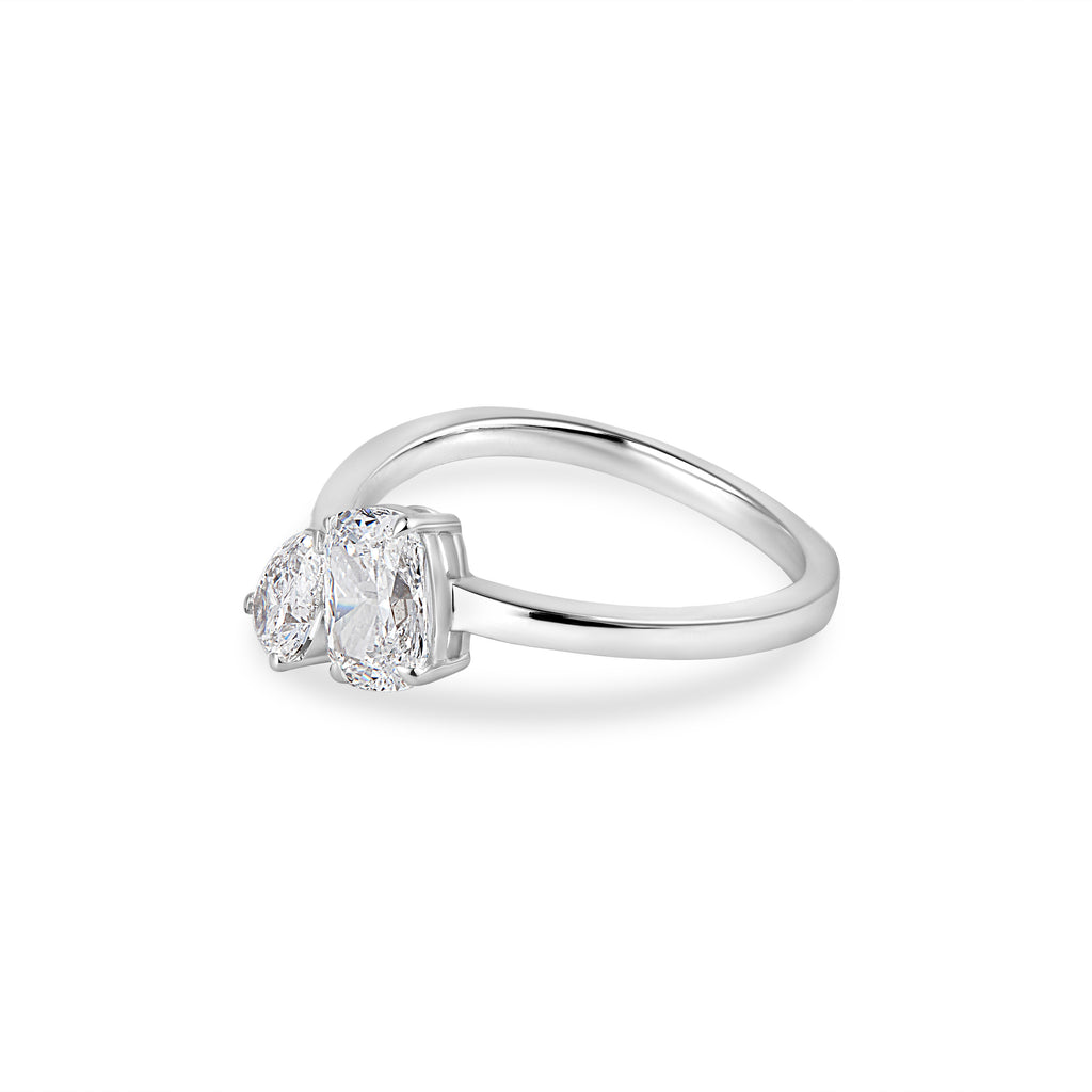 Toi-Et-Moi In Cushion & Pear Cut Lab Grown Diamond Ring 18k white gold