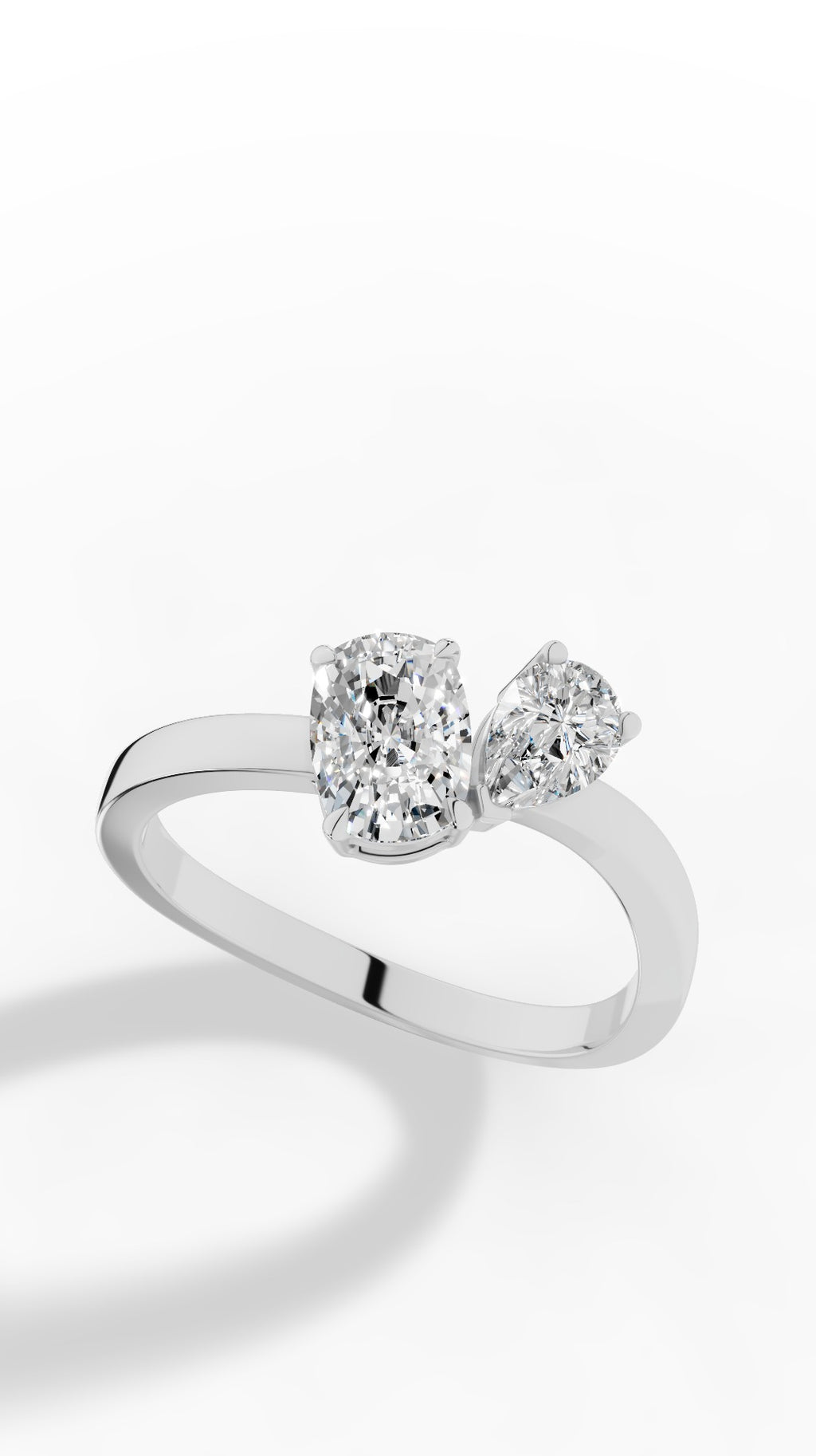 Toi-Et-Moi In Cushion & Pear Cut Ring 18K White Gold 1.59 CTW