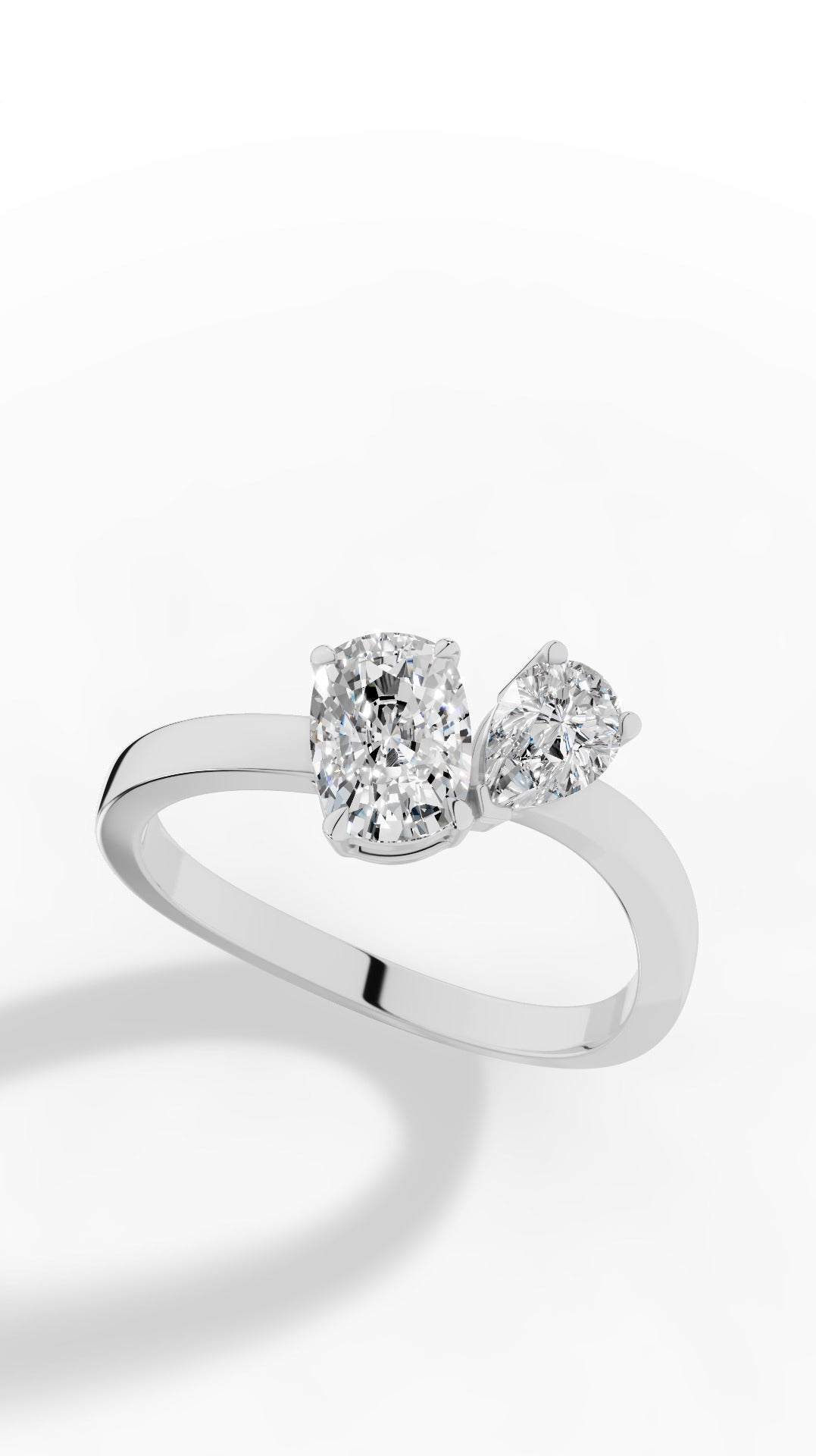 Toi-Et-Moi In Cushion & Pear Cut Ring 18K White Gold 1.59 CTW