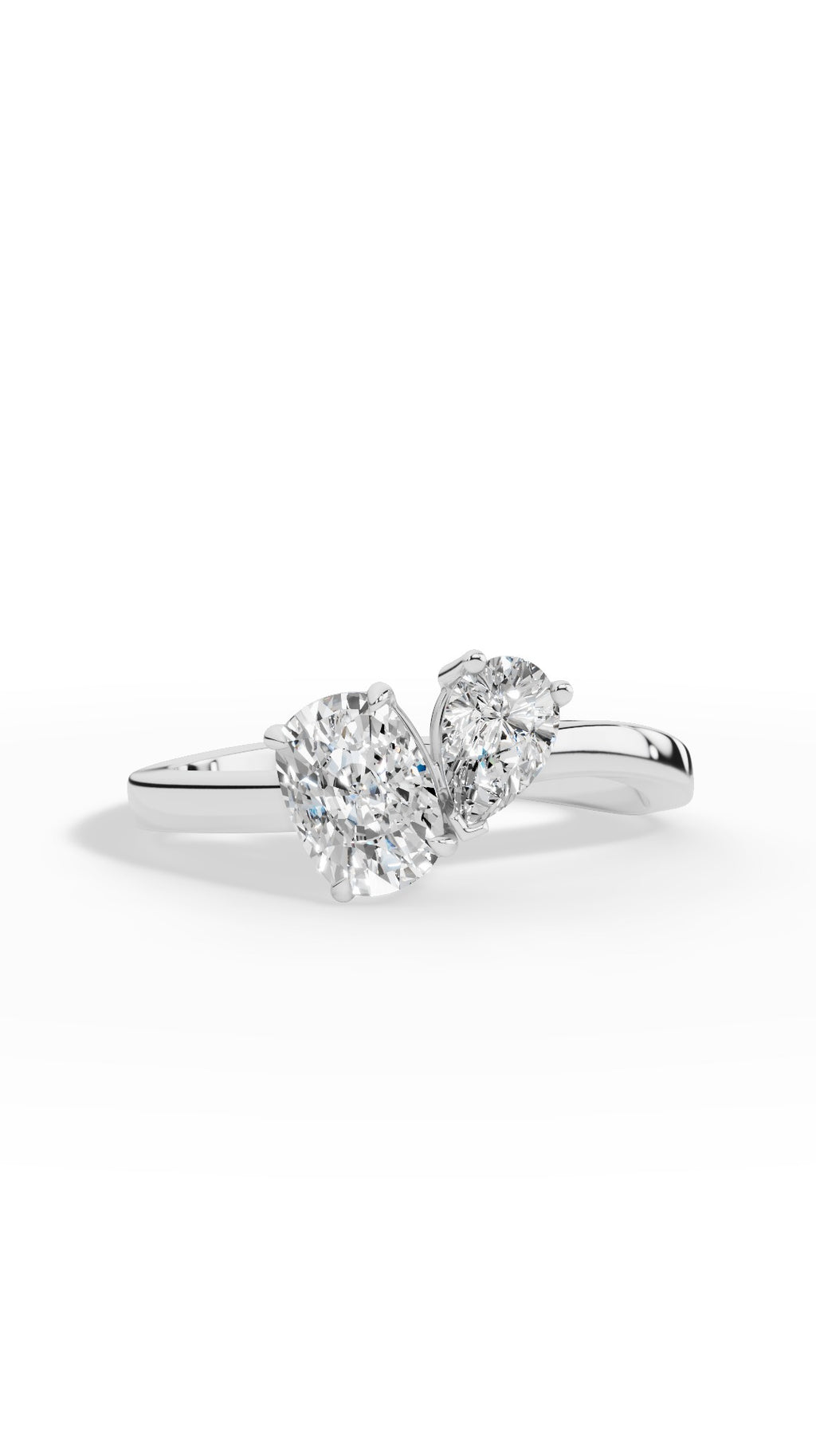 Toi-Et-Moi In Cushion & Pear Cut Ring 18K White Gold 1.59 CTW