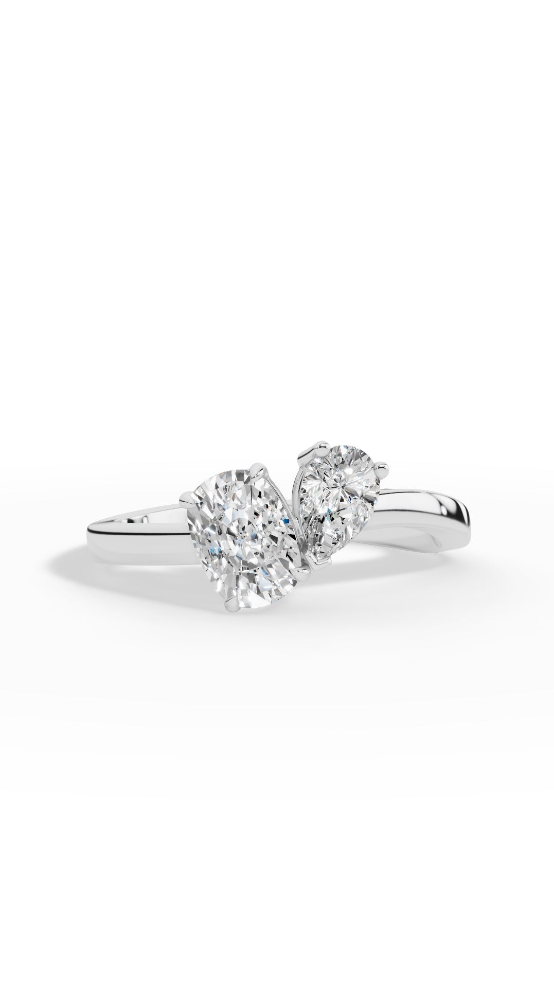 Toi-Et-Moi In Cushion & Pear Cut Ring 18K White Gold 1.59 CTW
