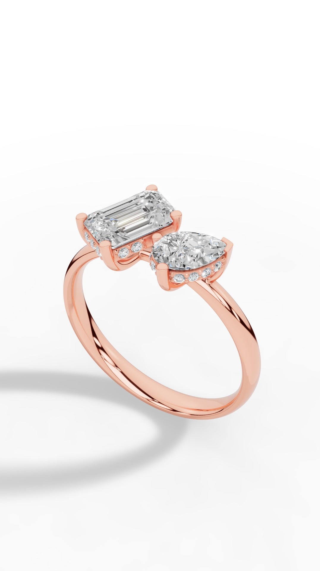Toi-Et-Moi In Pear & Emerald Cut Ring 14K Rose Gold 1.5 CTW