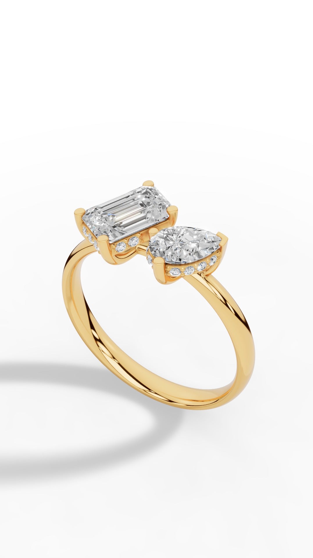 Toi-Et-Moi In Pear & Emerald Cut Ring 14K Yellow Gold 1.5 CTW