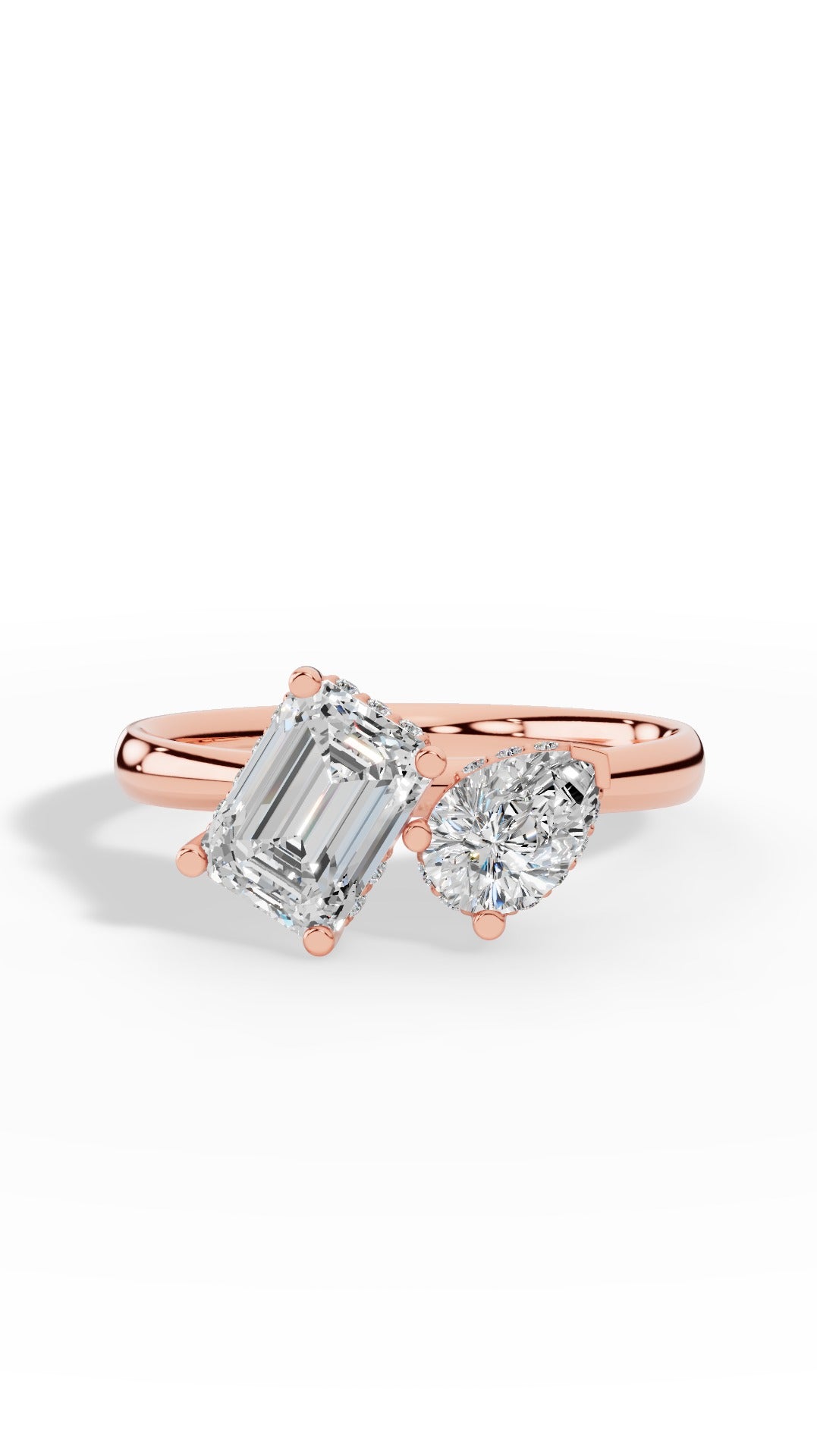 Toi-Et-Moi In Pear & Emerald Cut Ring 18K Rose Gold 1.5 CTW