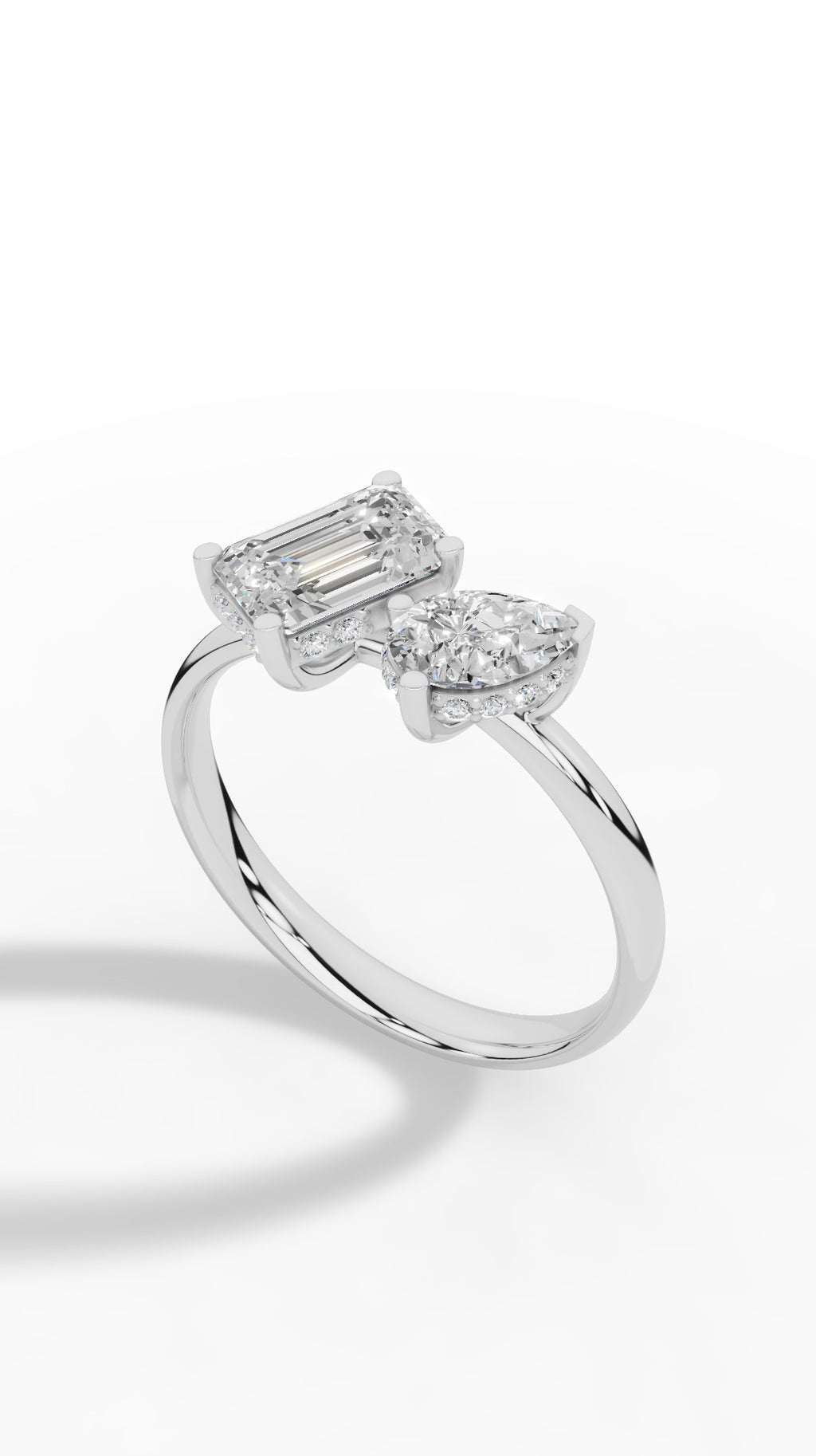 Toi-Et-Moi In Pear & Emerald Cut Ring 18K White Gold 1.5 CTW