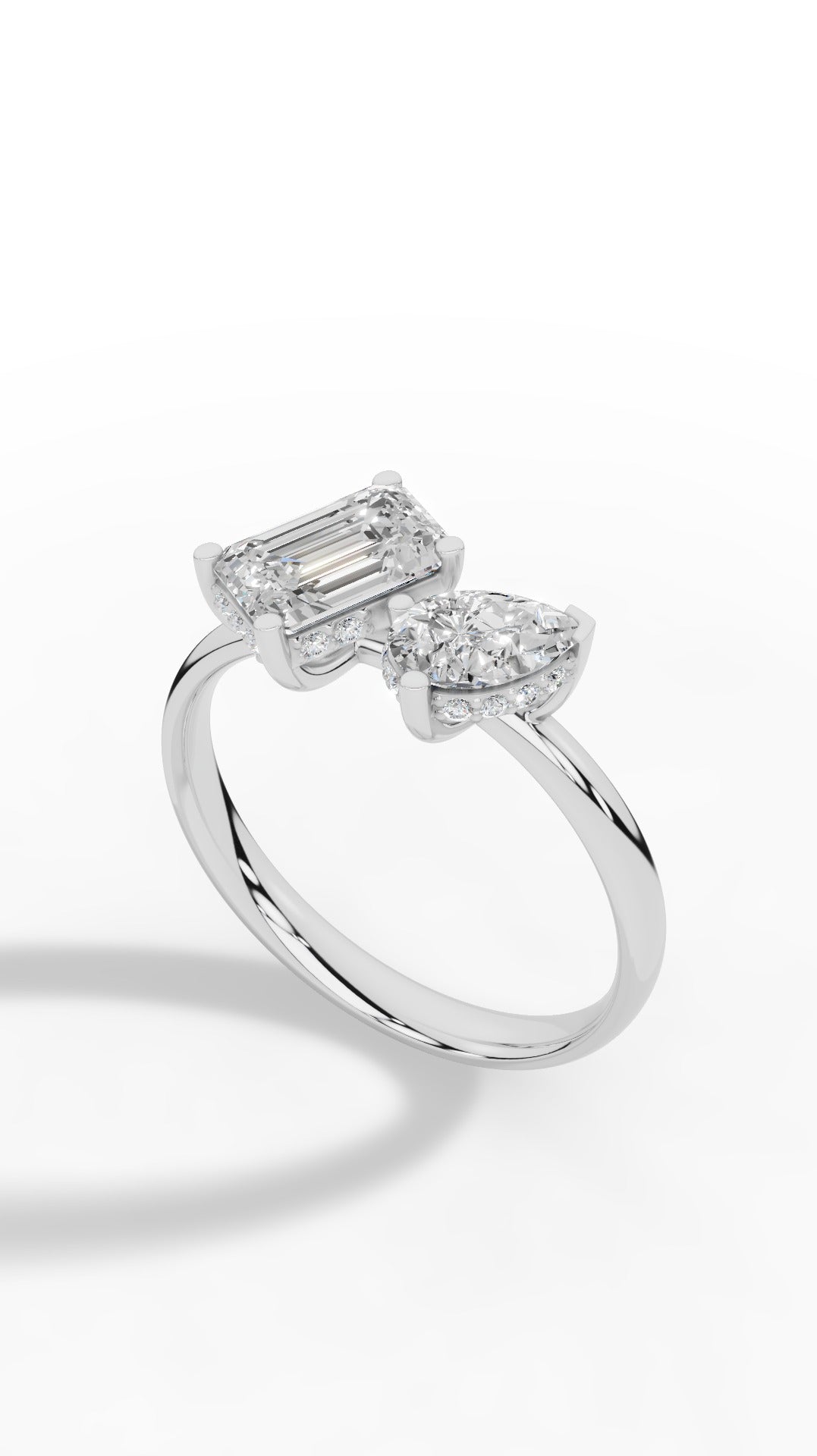 Toi-Et-Moi In Pear & Emerald Cut Ring 18K White Gold 1.5 CTW