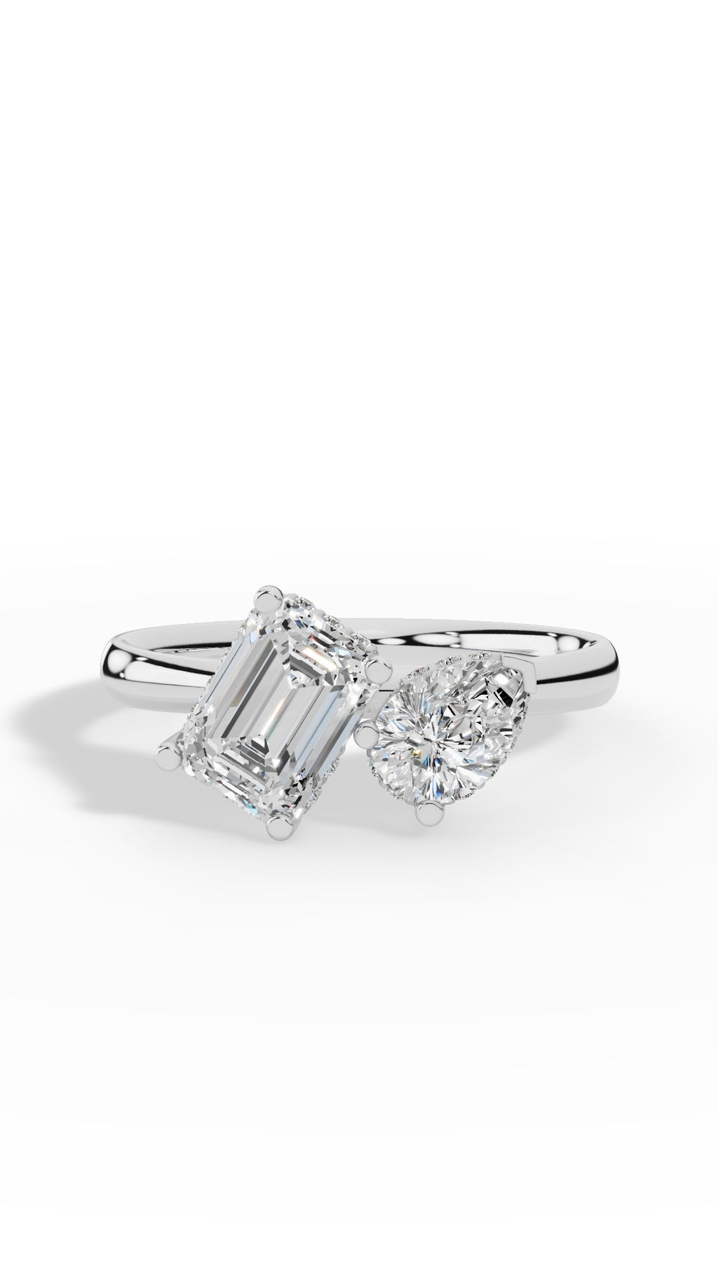 Toi-Et-Moi In Pear & Emerald Cut Ring 18K White Gold 1.5 CTW
