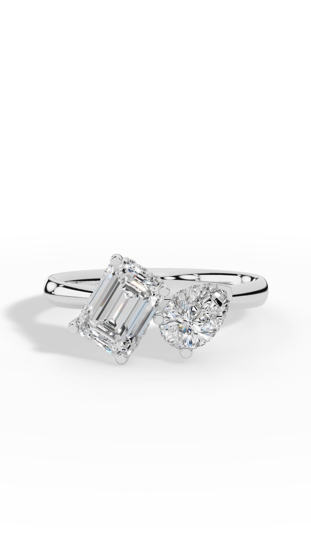 Toi-Et-Moi In Pear & Emerald Cut Ring 18K White Gold 1.5 CTW